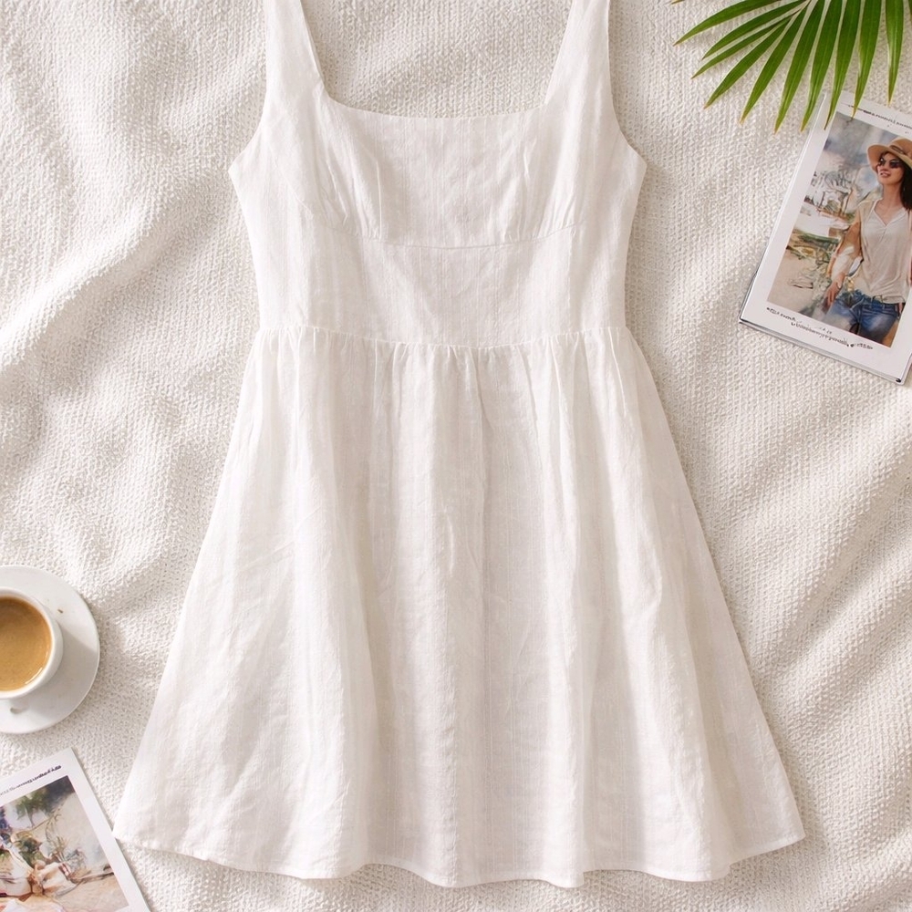 Romantic Breezy White Sleeveless Babydoll Dress M